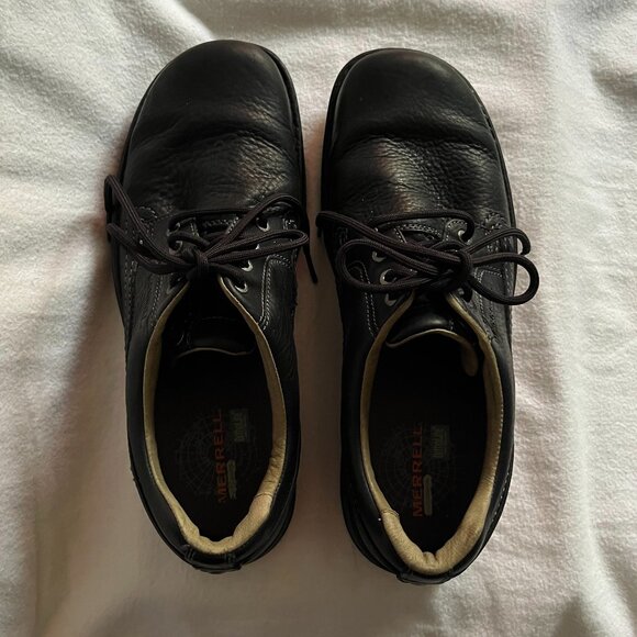 Men’s Black Leather Merrell Lace Up Shoes Size 11 - Picture 2 of 10